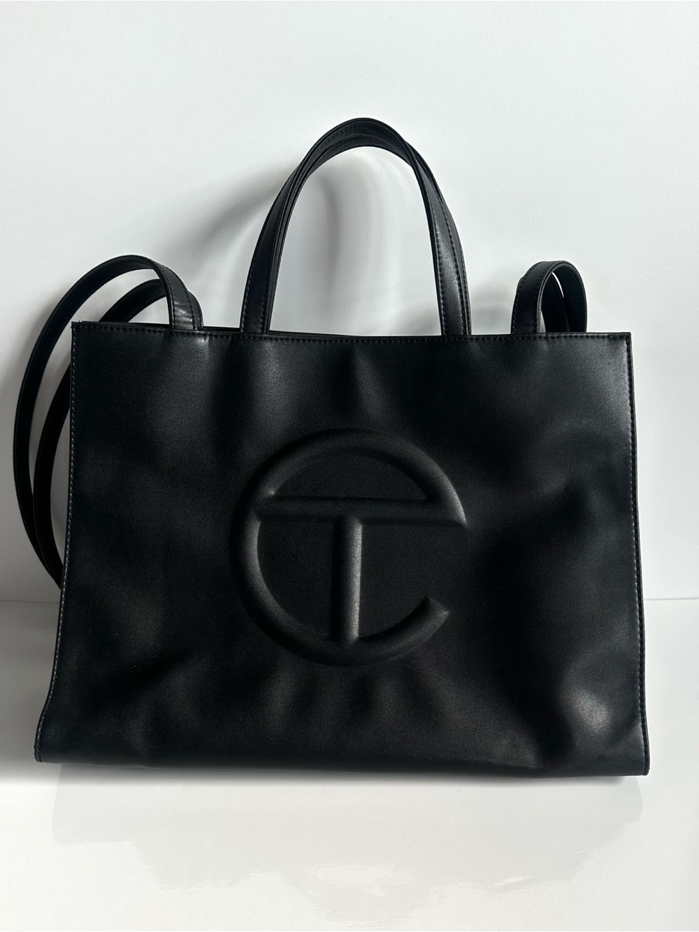 Telfar Black Embossed Logo Medium Shopping Tote